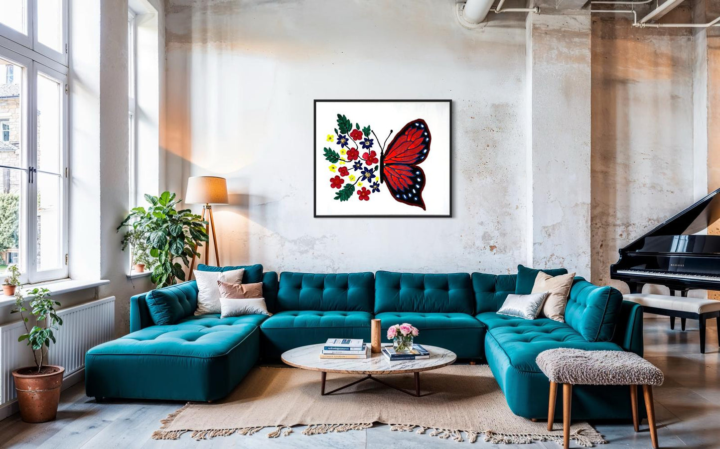 Half Wings, Full Bloom - Textured Butterfly and Flowers Canvas Art | Inspirational Wall Décor