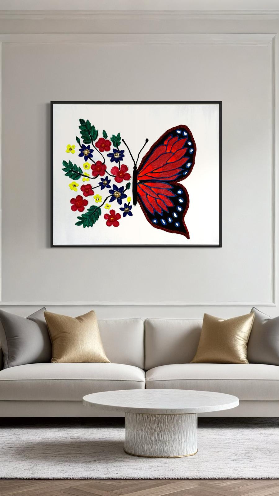 Half Wings, Full Bloom - Textured Butterfly and Flowers Canvas Art | Inspirational Wall Décor