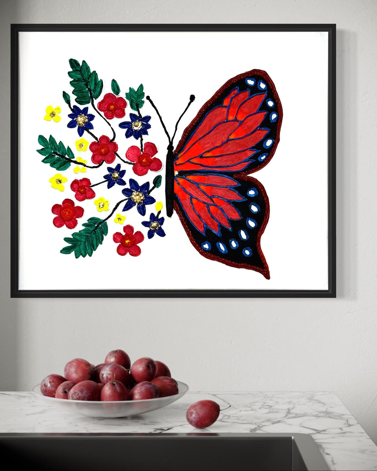 Half Wings, Full Bloom - Textured Butterfly and Flowers Canvas Art | Inspirational Wall Décor
