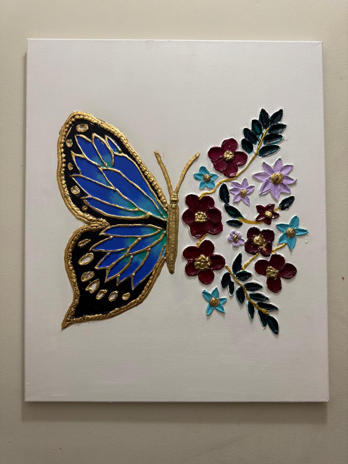 Radiant Butterfly & Bloom Textured Canvas Wall Art — Handcrafted Elegance for Your Home