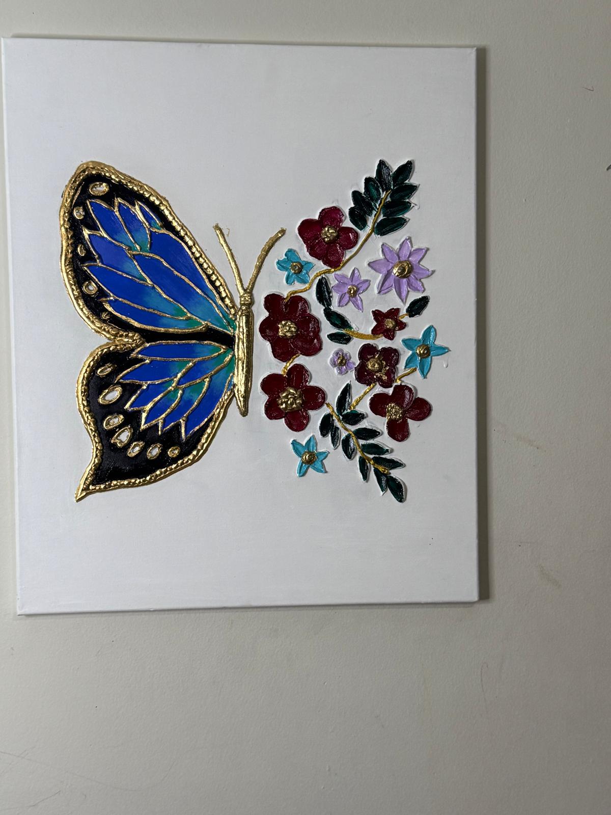 Radiant Butterfly & Bloom Textured Canvas Wall Art — Handcrafted Elegance for Your Home