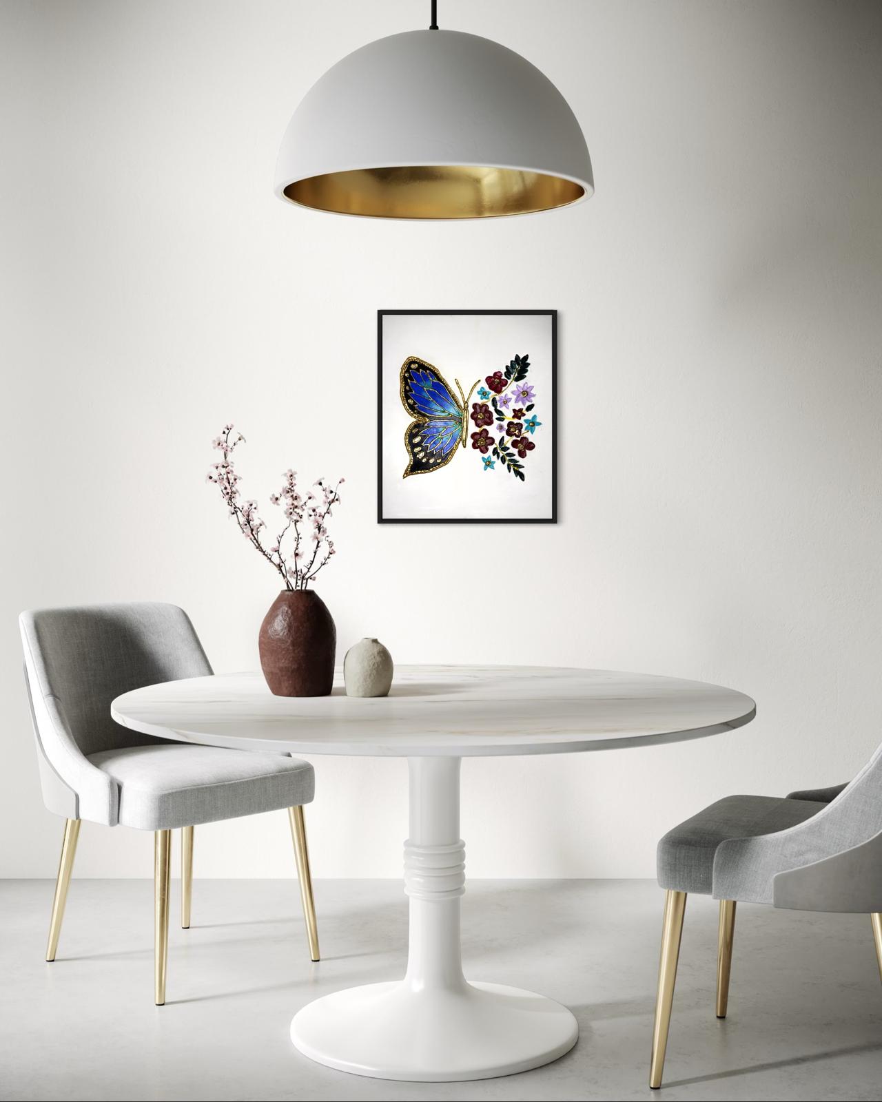Radiant Butterfly & Bloom Textured Canvas Wall Art — Handcrafted Elegance for Your Home