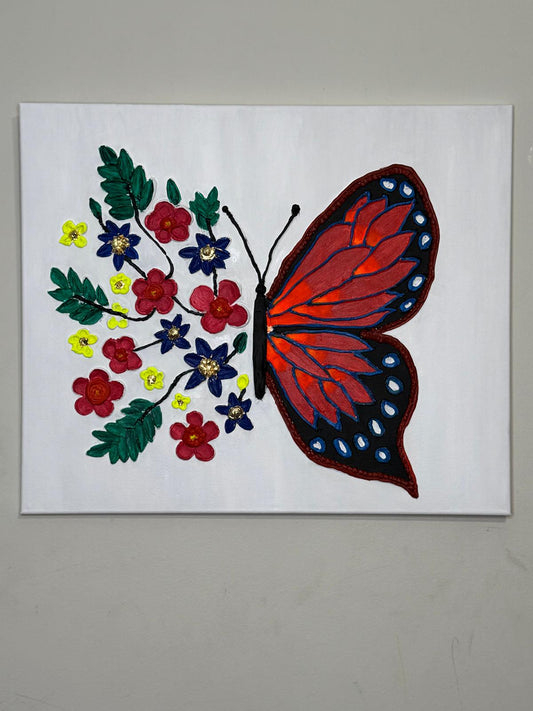 Half Wings, Full Bloom - Textured Butterfly and Flowers Canvas Art | Inspirational Wall Décor