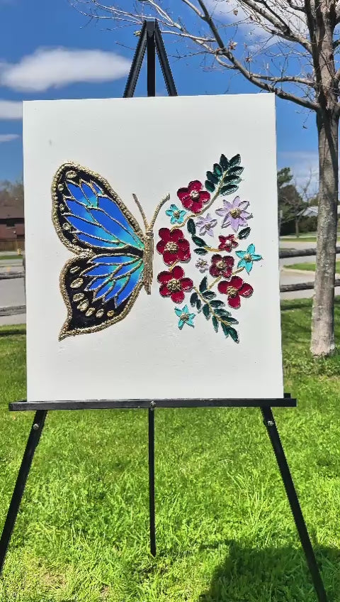 Radiant Butterfly & Bloom Textured Canvas Wall Art — Handcrafted Elegance for Your Home
